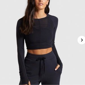 GymShark Black Aura Mesh Long Sleeve Crop Top
